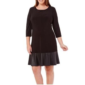 Tiana B Women's Size Small 3/4 Sleeve Knit Swing Dress with Faux Leather Hem New